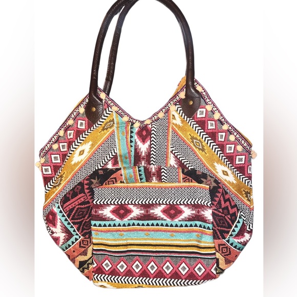 Bohemian Dreams Artisan Patchwork Leather Bucket Tote Bag - Picture 9 of 14